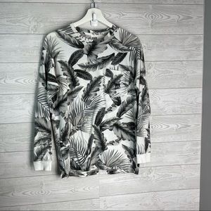 PINK Crew Neck Grey Tropical Palm Sweatshirt M